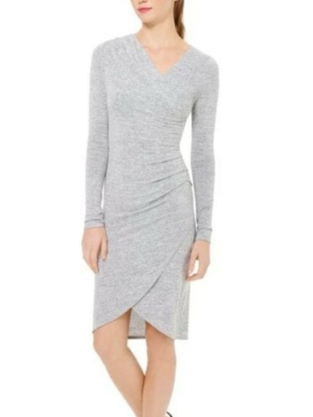 Wilfred Grey V-Neck Wrap-Front Midi Dress